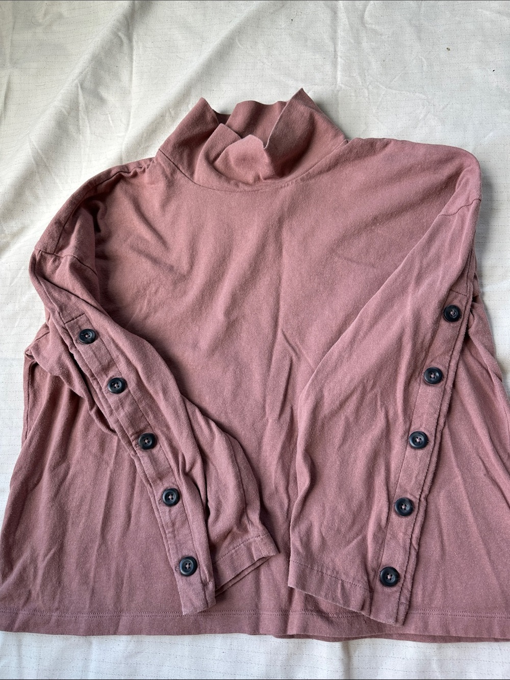 Madewell Rose Mauve Turtleneck Sweater with Button-Trim Sleeves